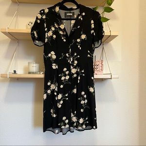 Reformation Black Floral Button Up Fit and Flare Mini Dress